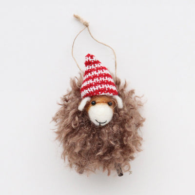 brown woolly felt sheep christmas tree hanging decoration