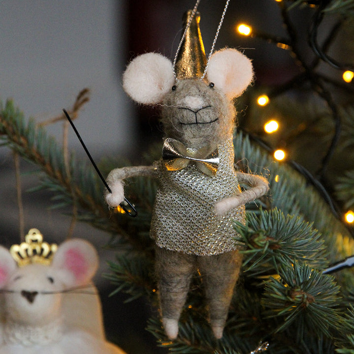 wool felt mouse conductor hanging christmas tree decoration