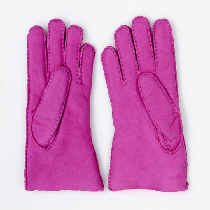Fluoro Pink Shearling Gloves, Gloves Pink Sheepskin Gloves, 2