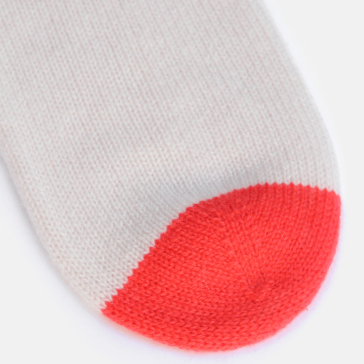 coral toe of natural, grey, pale pink and coral cashmere bed socks