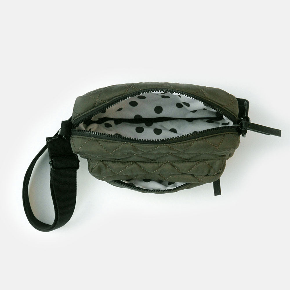 khaki diamond quilted crossbody bag with black strap