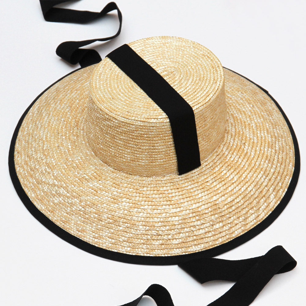 Large Straw Hat with Ribbons, Bucket hat, Monochrome, Hats
