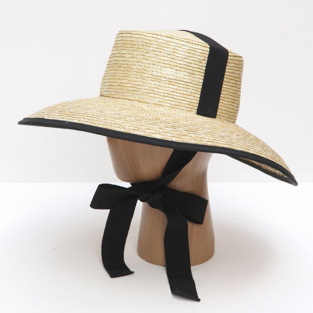 Large Straw Hat with Ribbons, Bucket hat, Monochrome, Hats