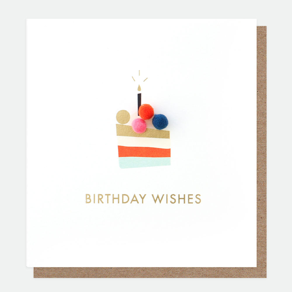 Mini Poms Cake Slice Birthday Card, For Her For Him Mini-Poms Single Cards, 1