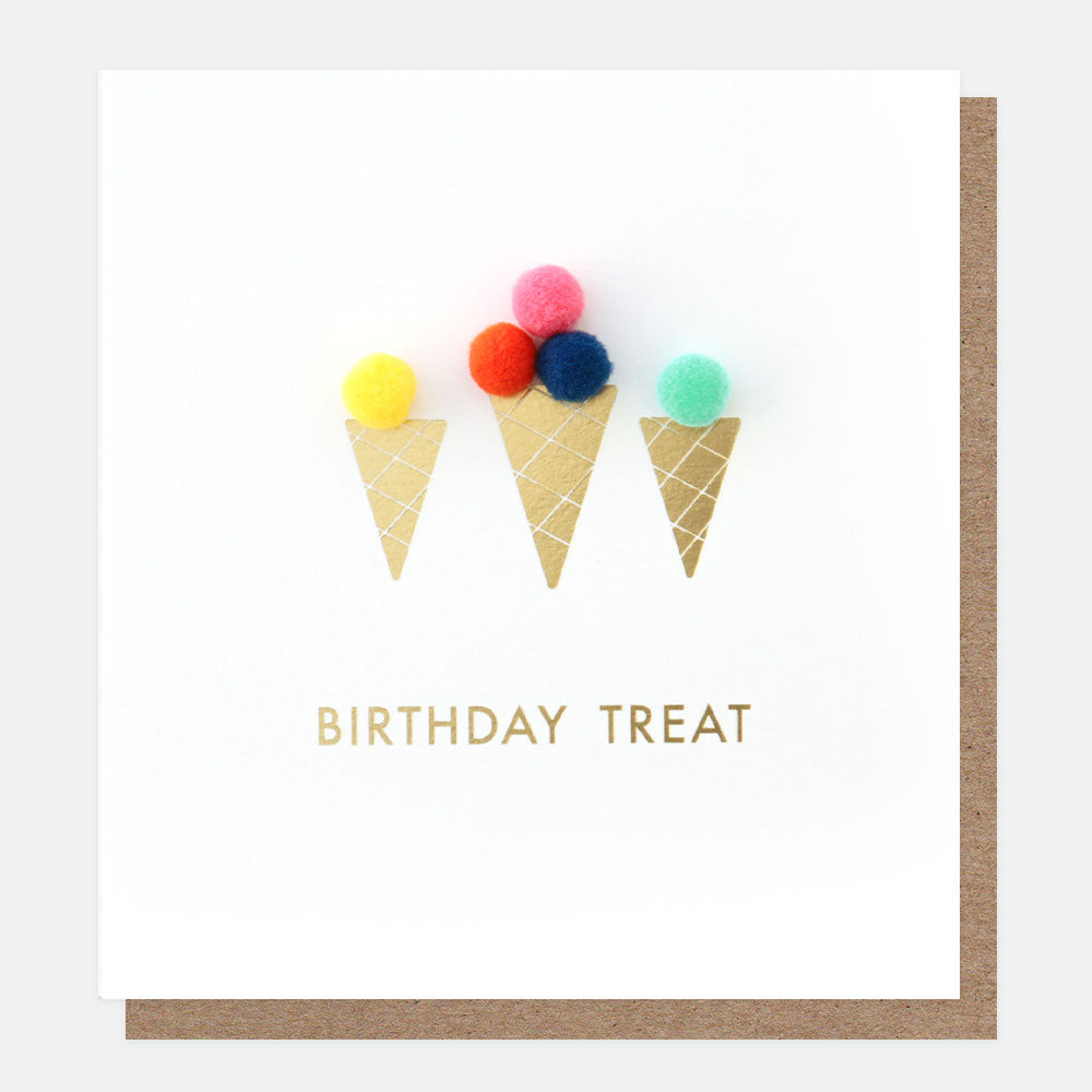 Mini Poms Icecream Cones Birthday Card, For Her For Him Mini-Poms Single Cards, 1