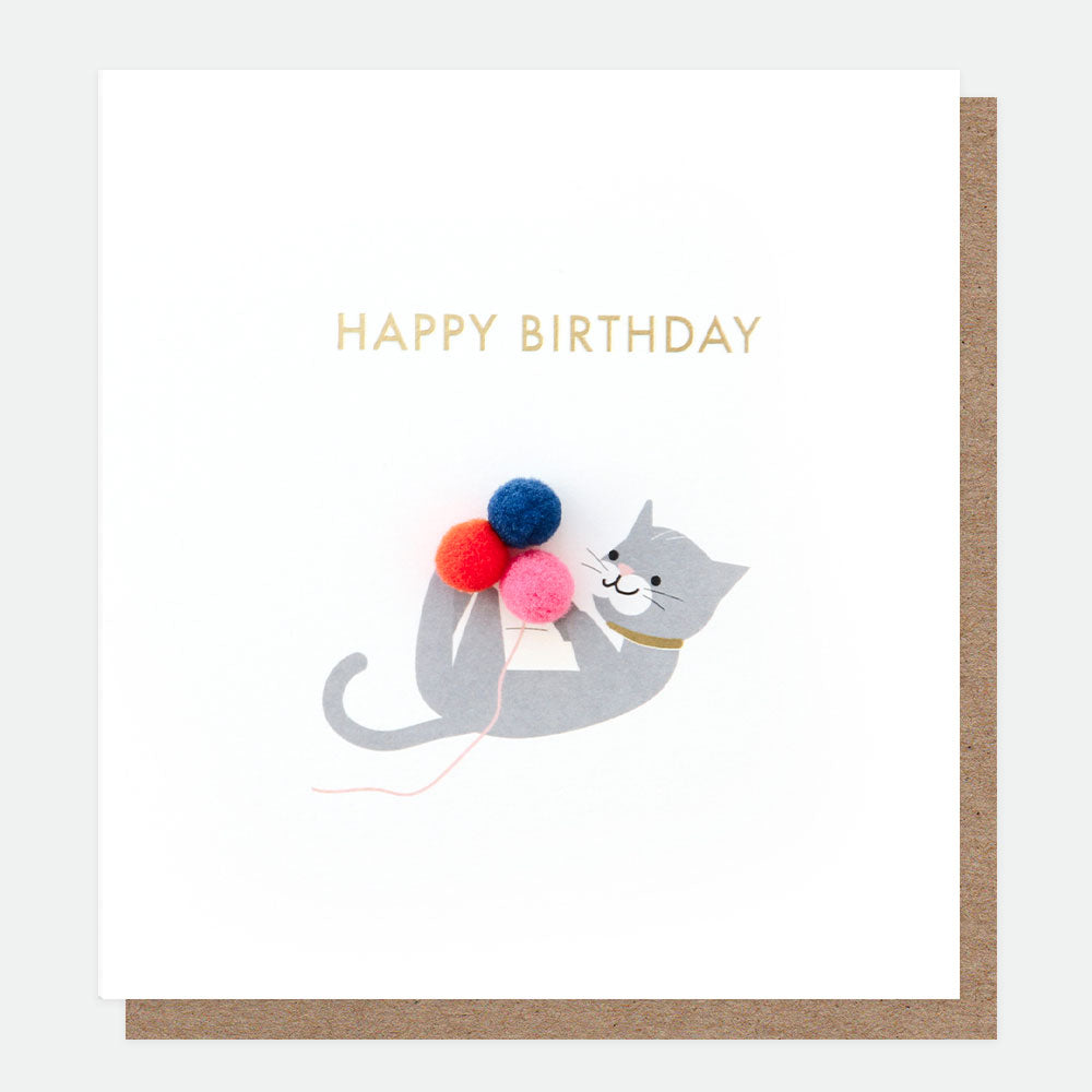 Mini Poms Cat Birthday Card, For Her For Him Mini-Poms Single Cards, 1