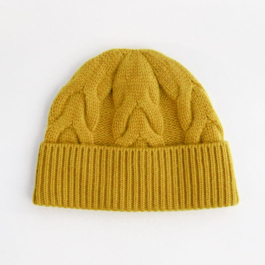 Mustard Cashmere Cable Knit Beanie Hat, Beanie Cashmere Yellow Hats, 1