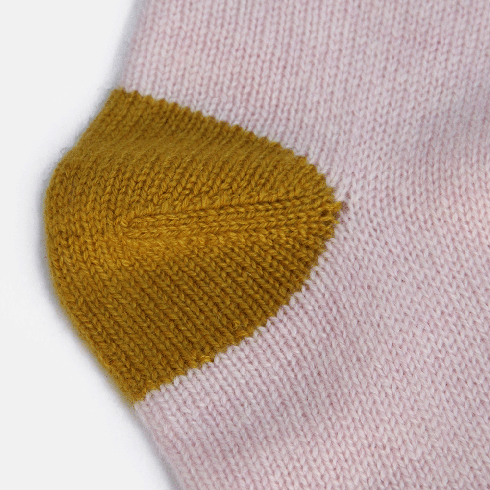 mustard heell of pale pink, mustard and bright pink cashmere socks