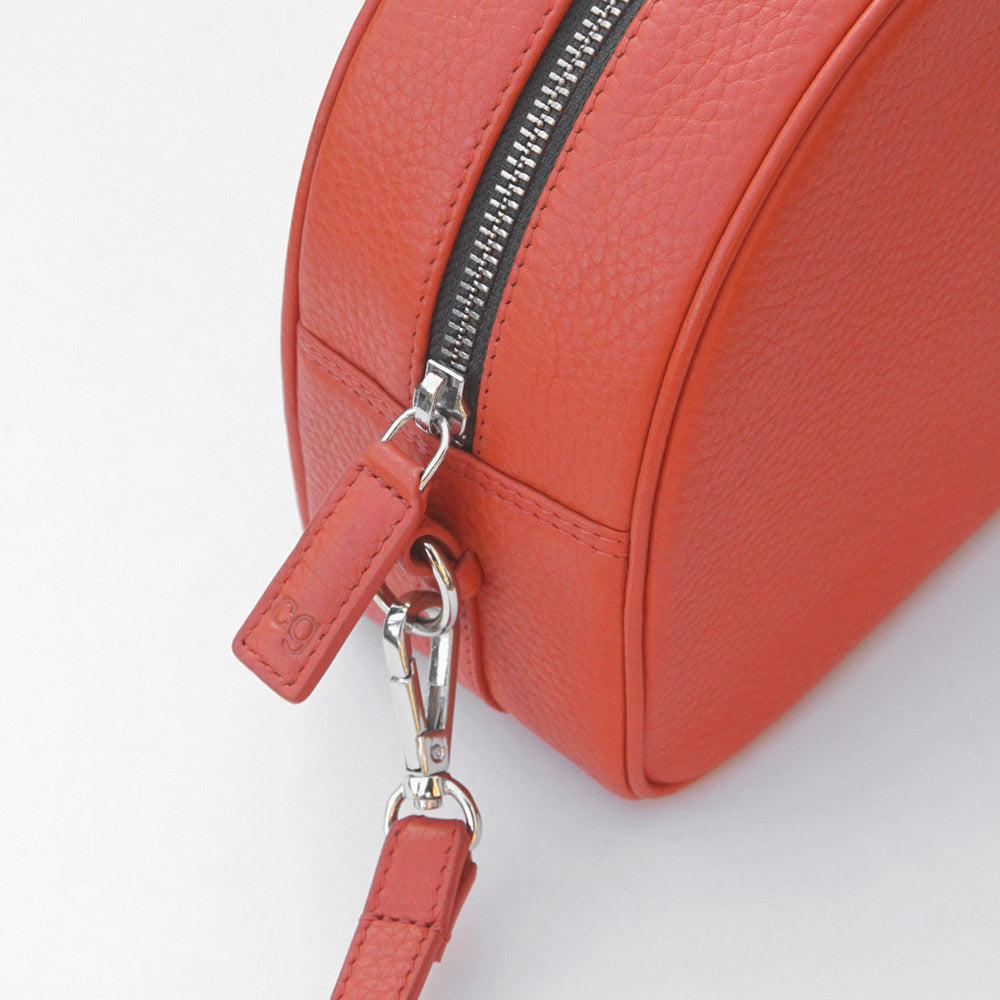 Orange Leather Half Moon Crossbody Bag, Crossbody Leather Orange Bags, 3