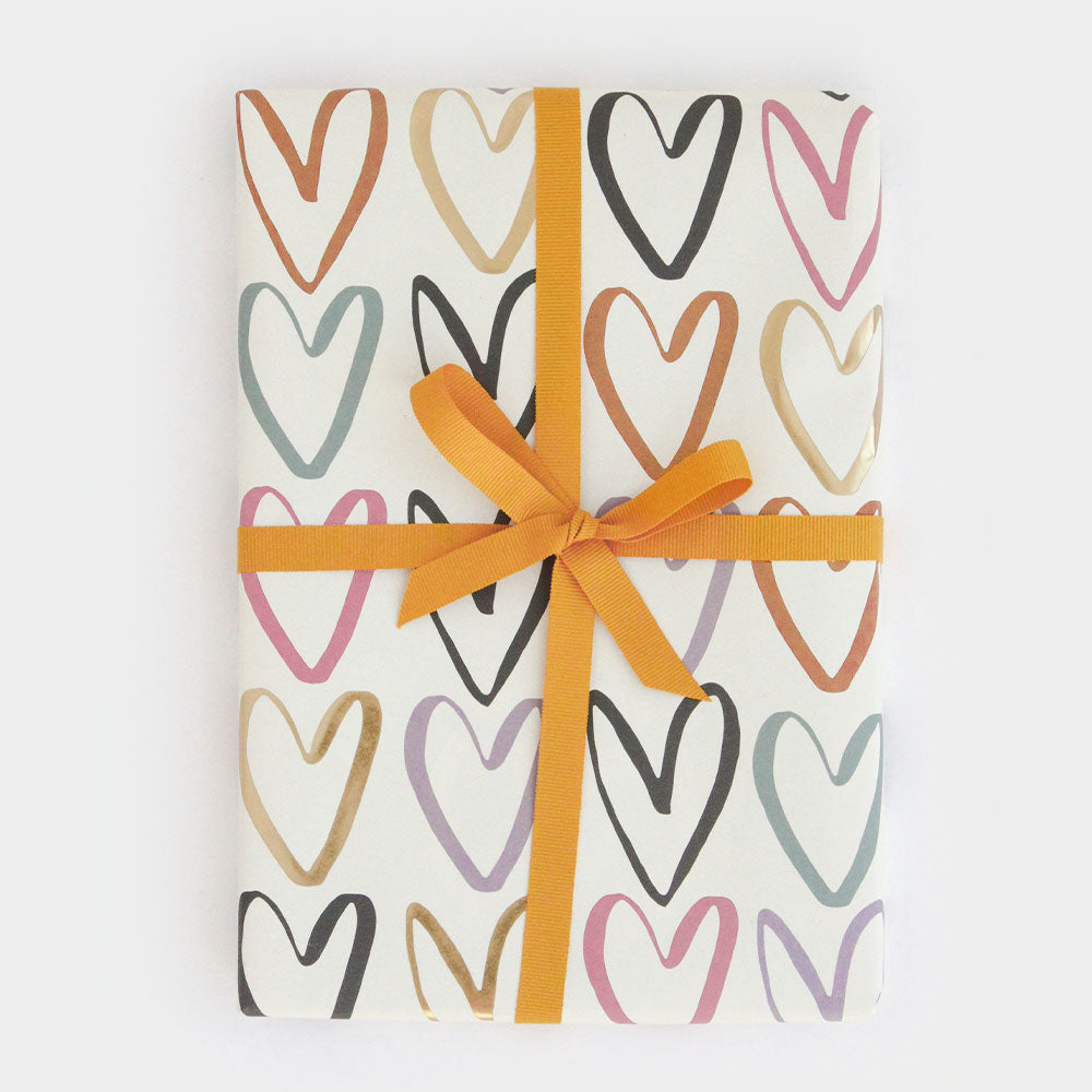 Rainbow Outline Hearts Wrapping Paper, Birthday Wrap, 1