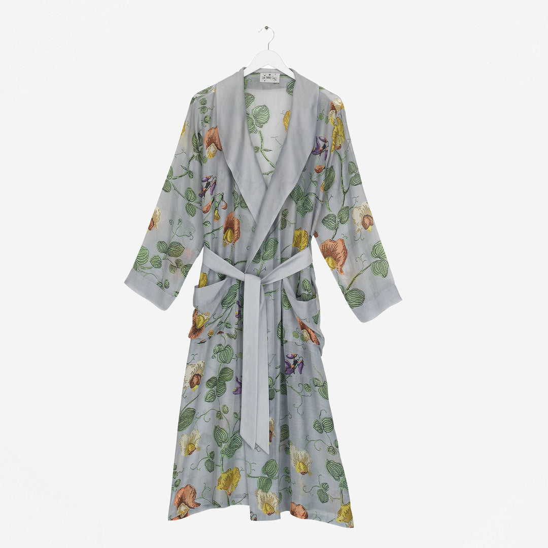 Gorgeous Pale Blue Floral Silky Dressing Gown