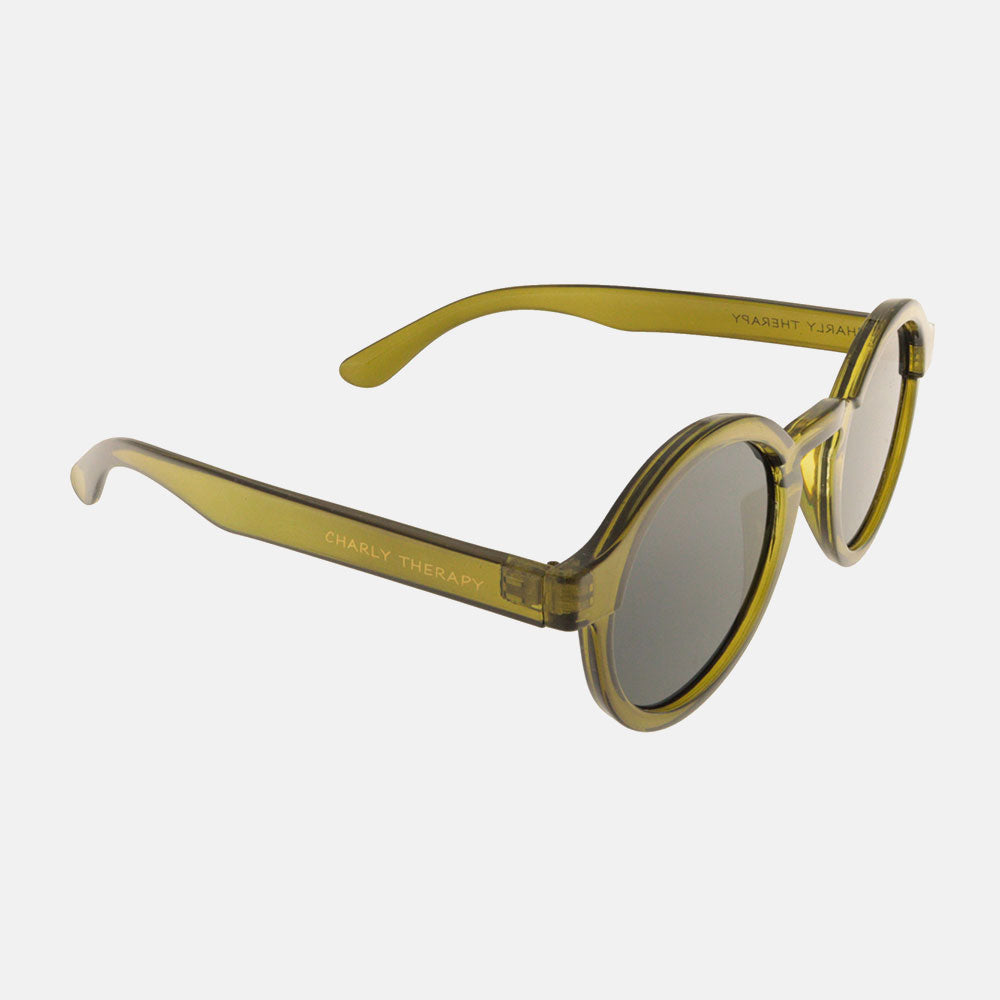 Caroline Gardner Charly Therapy Sunglasses Sunnies olive green fashion round