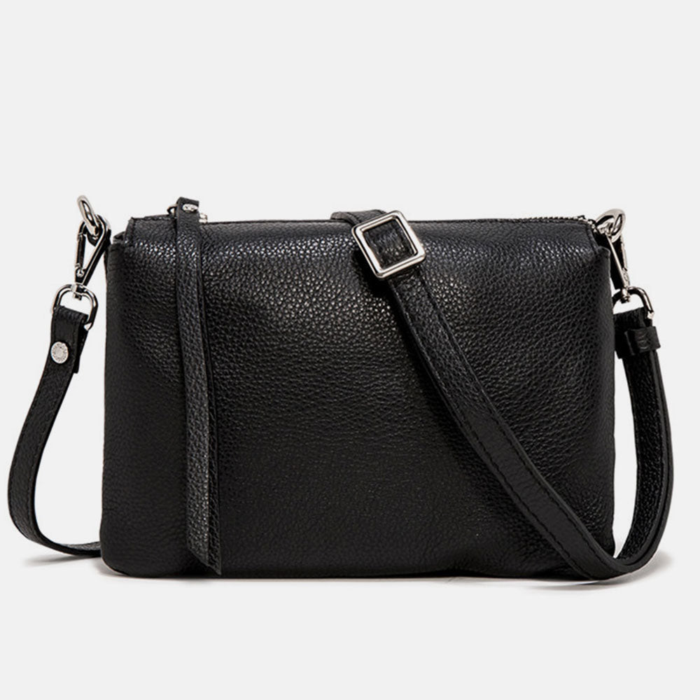 Black Leather Three Crossbody Bag
