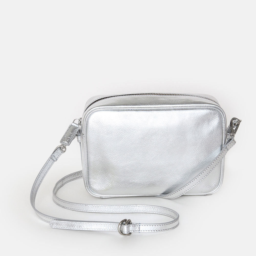 Silver Leather Camera Bag