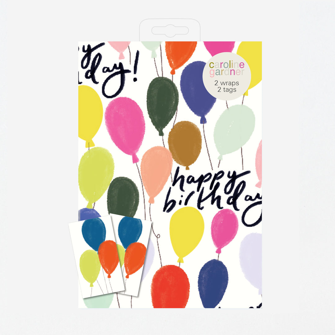Bold Balloons Happy Birthday Wrapping Paper and Tags Set of 2